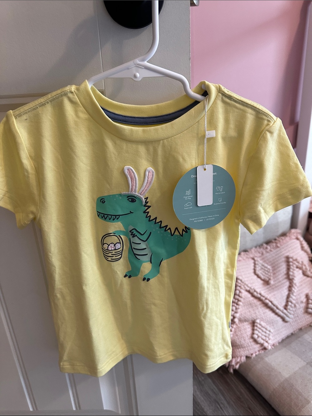 Little Sleepies Yellow Tee with Green Dino and Bunny Ears